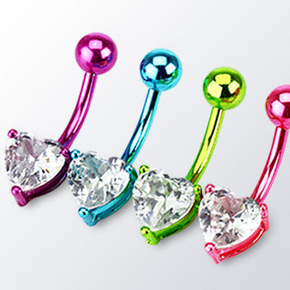 Neon Farget Navle Piercing Med Heart Prong Set