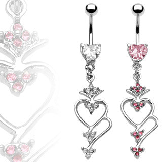 Navle Piercing Med Heart CZ og Heart Dangle