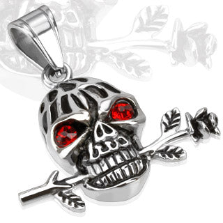 Romantic skull anheng med røde øyne og rose
