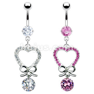Navle Piercing Gemmed Heart Ribbon